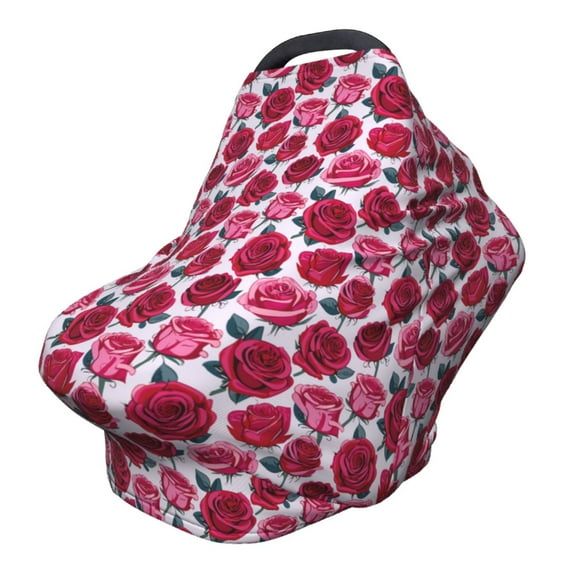 Fotbe Rose Flowers Pattern Car Seat Covers for Babies, Nursing Breastfeeding Cover Carseat Canopy, Soft Stretchy Carrier Cover