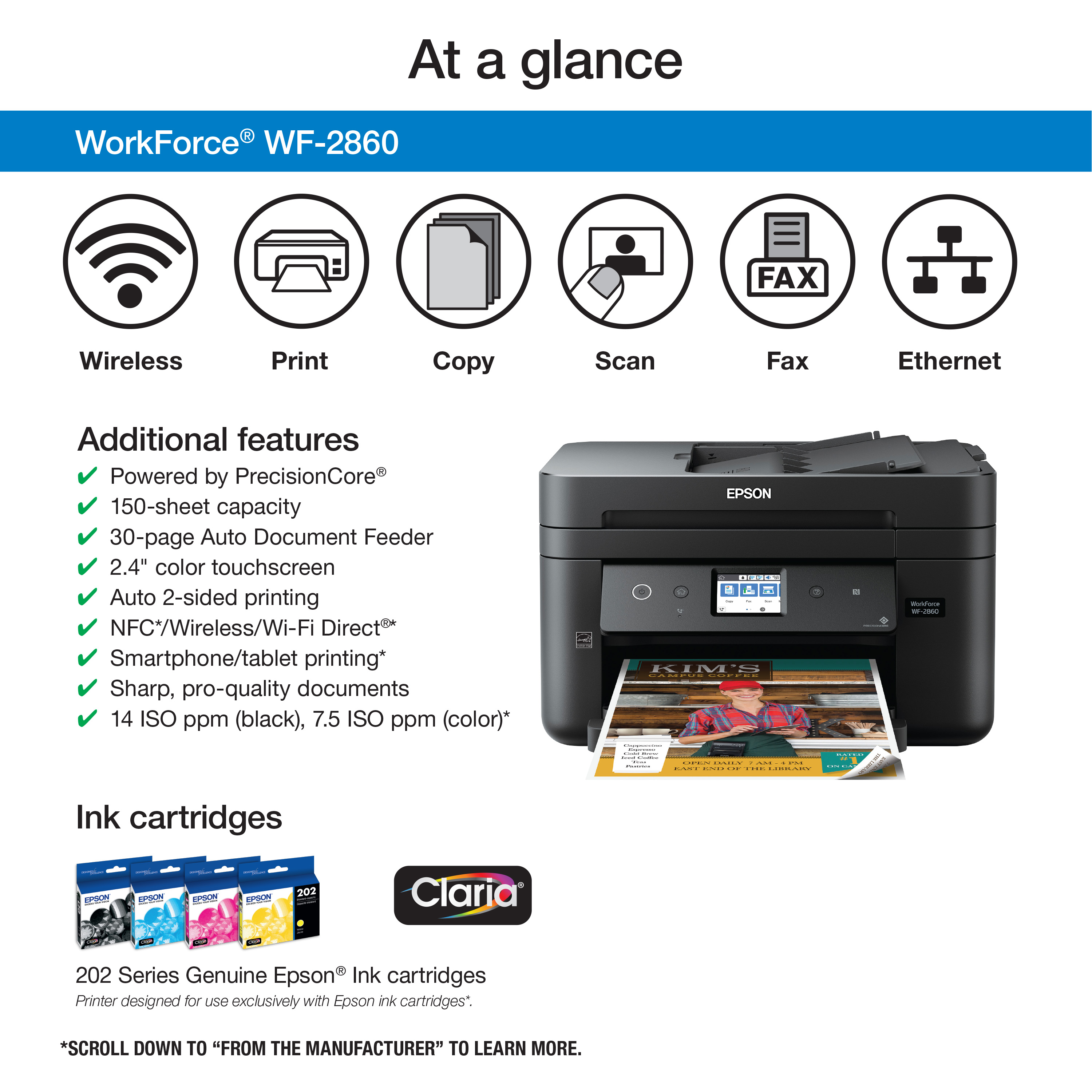 Epson WorkForce WF-2860 All-in-One Wireless Color Printer with Scanner, Copier, Fax, Ethernet, Wi-Fi Direct and NFC - image 3 of 6