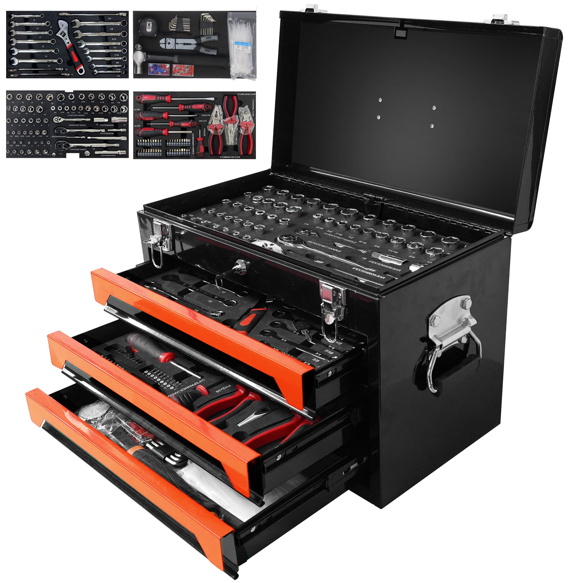 Aukfa 439-Piece Mechanics Tool Set, 3 Drawer Tool Organizer Metal