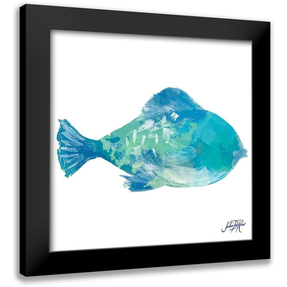 DeRice, Julie 12x12 Black Modern Framed Museum Art Print Titled - Watercolor Fish in Teal II