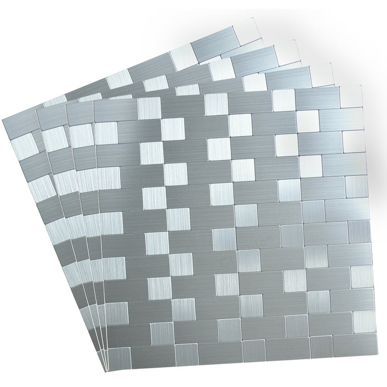 Crystiles Black, Grey, Silver 12 in. x 12 in. Peel and Stick Brushed Aluminum Wall Tile Backsplash, 4 Pieces Crystiles Black, Grey, Silver 12 in. x 12 in. Peel and Stick Brushed Aluminum Wall Tile Backsplash, 4 Pieces