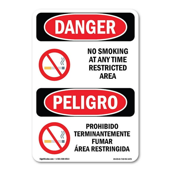 OSHA Danger Sign - No Smoking Restricted Area Bilingual | Plastic Sign | Protect Your Business, Construction Site, Warehouse & Shop Area |  Made in The USA