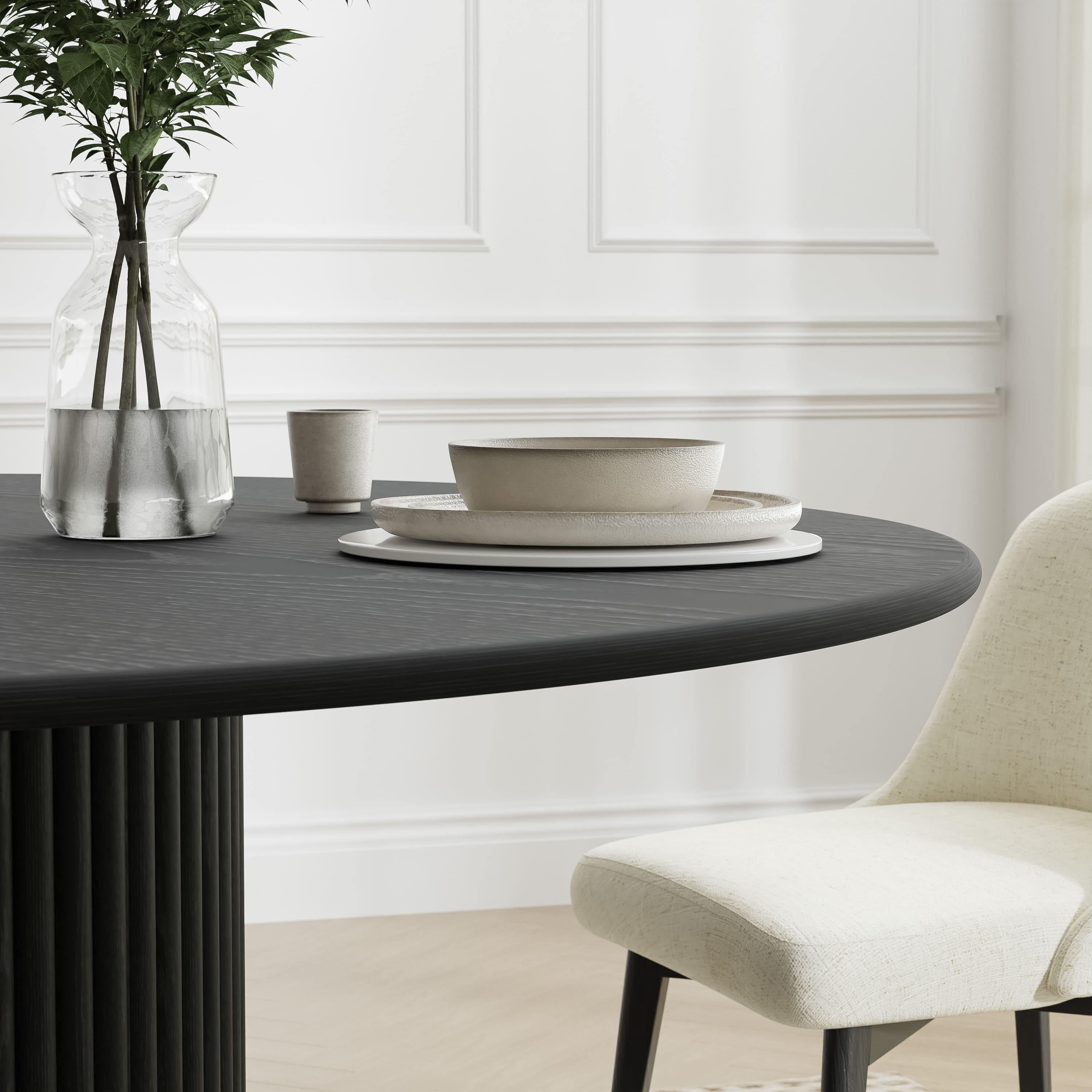 46 in. Soild Wood Black Dining Table Round Kitchen Table