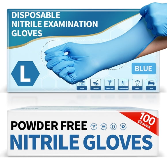 Guantes Medguy de nitrilo sin polvo, 4.5 mil, azules, 100 piezas