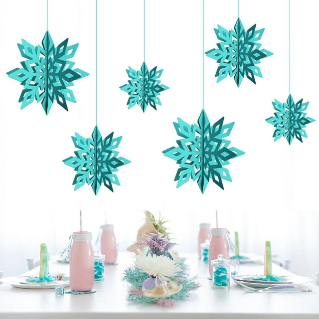 Adornos navideños de papel 3D con forma de copo de nieve, cadena de seis piezas, colgante para tienda, colgante de copo de nieve