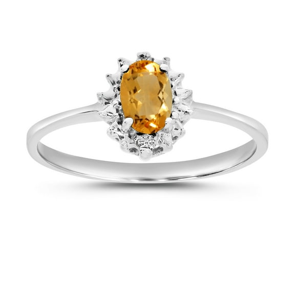 14k White Gold Oval Citrine And Diamond Ring