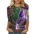 thumbnail image 3 of DDAPJ pyju Womens Mardi Gras Shirts Fancy Mask Printed 3/4 Sleeve Tunic Tops Plus Size Casual Crewneck Pullovers Holiday Tees Prime Sales of The Day Multicolor XXXXL, 3 of 5