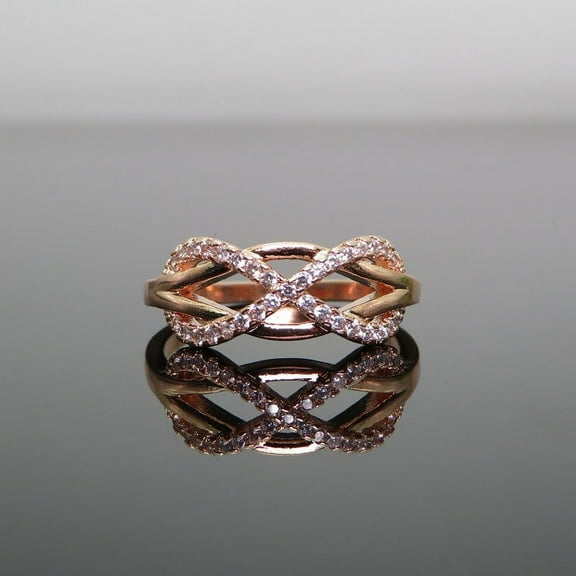 Vintage Copper Zircon Infinity Figure 8 Ring: Rose Gold Wedding Jewelry for Women  European Style Fashion Statement