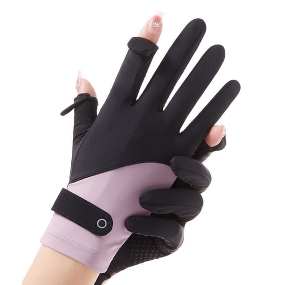 Woman's Color Block UV Gloves Summer Touch Screen Gloves with Cooling Fabric Summer UV Protectio Non Slip Gloves with Adjustable Wrist Free Size