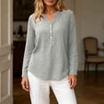 thumbnail image 2 of VBVC Women's Cotton-Linen Henley Blouse , Ladies' Lightweight V-Neck Tunic Top , Long Sleeve Work Office Shirts For Women,Gray,S-2XL, 2 of 10