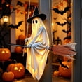 thumbnail image 4 of LOWLHOME 5 FT Hanging Ghost Decor, Halloween Decorations Light-Up Flying Ghost on Broomstick with Witch Hat, Witch Broom, Spooky Cute Outdoor Halloween Decorations for Porch Yard Tree, 4 of 8