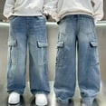 thumbnail image 4 of YUSIM Boys Cargo Jeans- Casual Wide Leg Baggy Elastic Waist Denim Pants Blue Size 12, 4 of 6