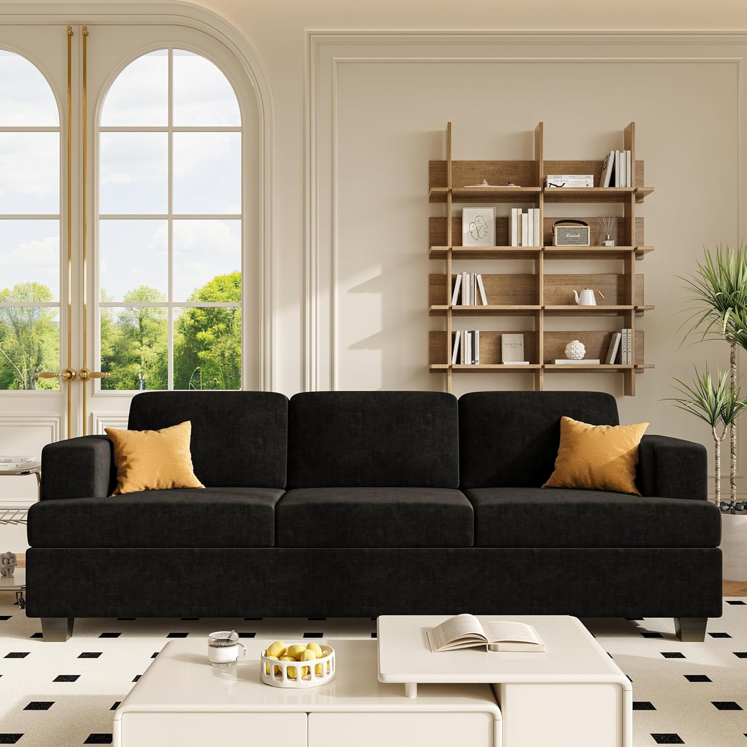 Techmilly Modern Comfy Deep Seat Sofa,3 Seater,for Living Room Bedroom,Apartment,Lounge,Dark Gray Chenille