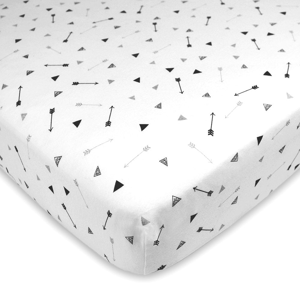 American Baby Company Fitted Pack N Play Playard Sheet 27" x 39", Soft Breathable Neutral 100% Cotton Jersey Pack and Play Sheet, Silver Black Arrow, for Boys and Girls, Fits Most Mini Crib Mattresse