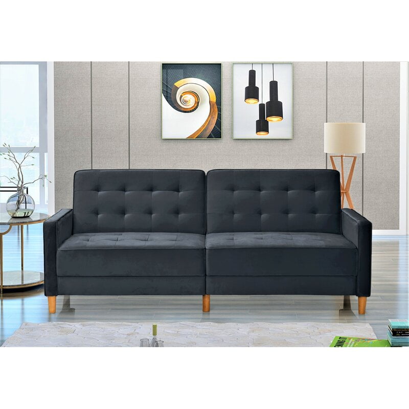 Stetson Velvet 80 Square Arms Sofa Bed Black Walmart Com Walmart Com
