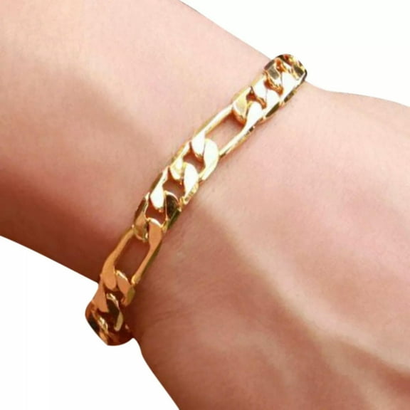 Hip Hop 18K Gold Plated Women Men Bracelet Figaro Curb Chain Bangle Jewelry