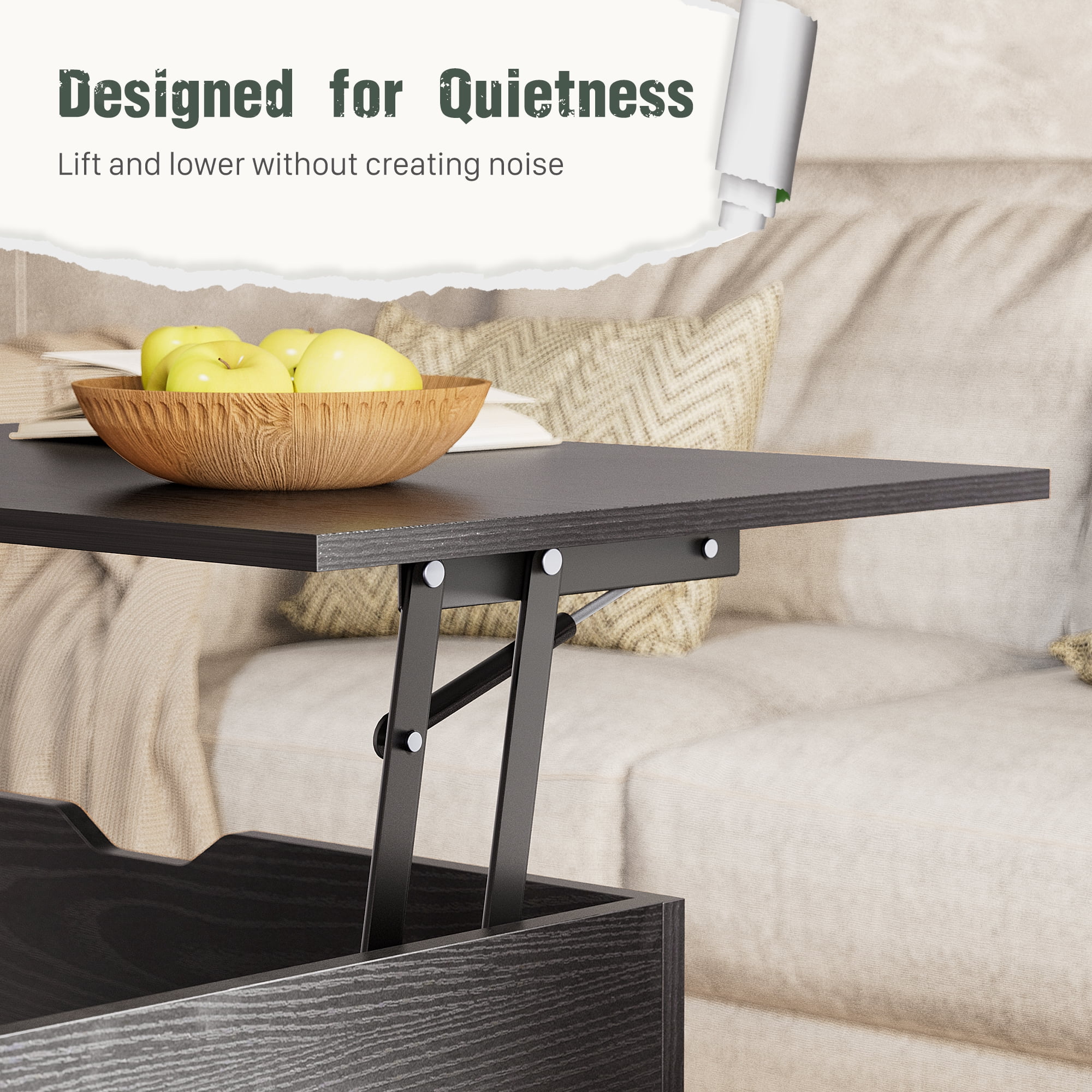 Gianna 39.4"Lx19.6"Wx17.4"H Wood Lift Top Coffee Table with Hidden Compartment and Adjustable Storage Shelf