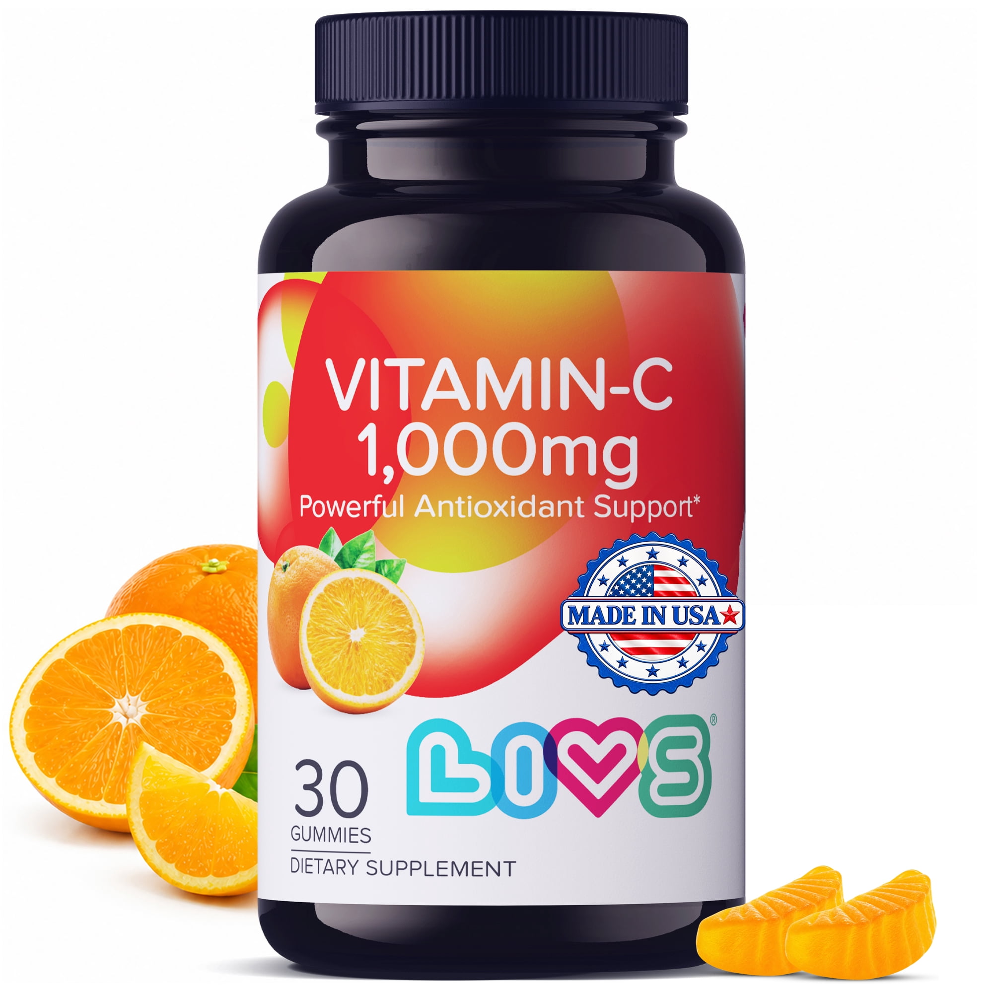 LIVS 1000mg Vitamin C Gummies with Zinc, Sugar Free Immune Support Supplement, Vegan, 30 Count