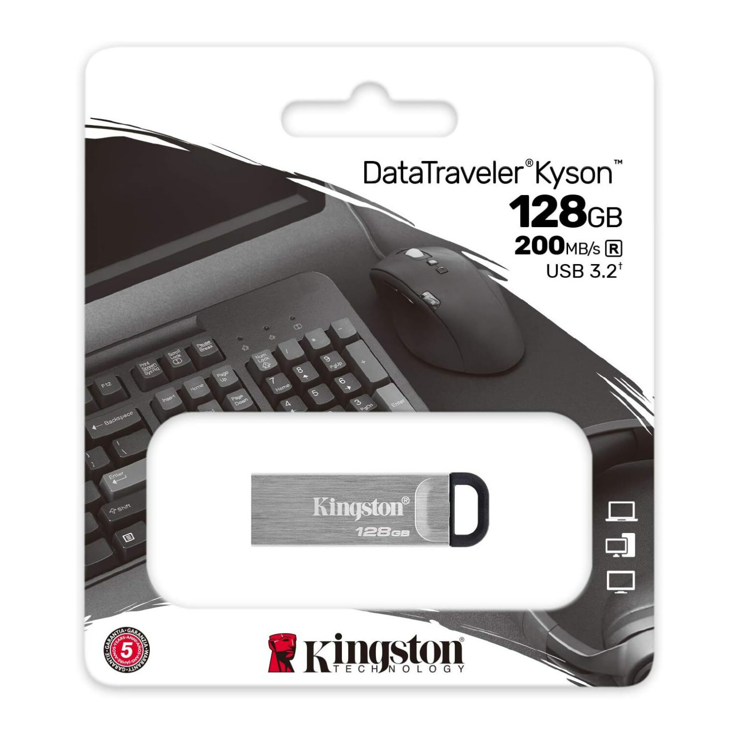 Kingston 128GB DataTraveler Kyson 200MBPS Read 60MBPS Write Speed Flash Drive (5-Pack) Bundle with USB-C Adapter (2 Items)