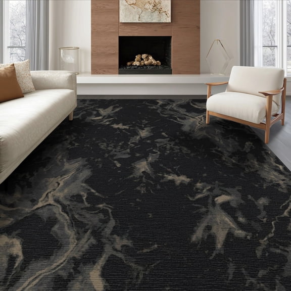 ODIKA 8'x10' Washable Area Rug Abstract Crisp Tan Printed Edges Subtle Blending Rectangular for King Size Bedroom Under Bed, Master Suite, Non-Shedding, Easy Care