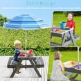 thumbnail image 4 of 3-in-1 Kids Picnic Table, Play Sand and Water Sensory Table with Height Adjustable Umbrella & Removable Tabletop, Kids Wooden Outdoor Table, with 3 Storage Bins, 4 of 18