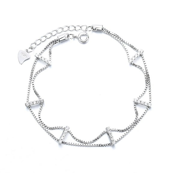 18K White Gold Plated Double Layer Bracelet with Crystals