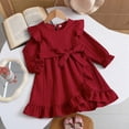 thumbnail image 2 of MEZZALL Child Stylish Girls Long Sleeve Dress Elegant Lace Trim Fit And Flare Party Wear Comfortable Soft Fabric Fall Season Casual And Formal Attire O-Neck Festival Sundress Stylish, 2 of 5