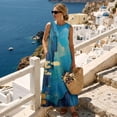 thumbnail image 4 of Jiueut Crane Bird Watercolor Mountain Print Summer Dresses for Women Flowy Casual Midi Dress Beach Vacation Sundresses with Pockets Round Neck Sleeveless Breathable Loose Fit Resort Wear, L, 4 of 7
