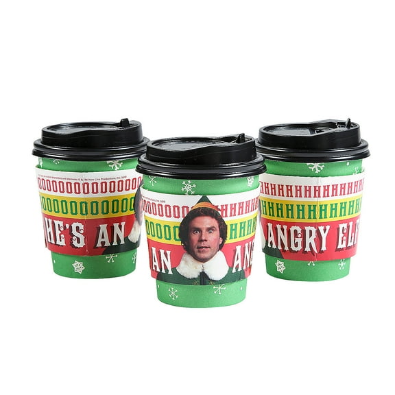 3 3/4" 8 oz. Small Elf Movie Coffee Cups with Lids & Sleeves - 12 Count