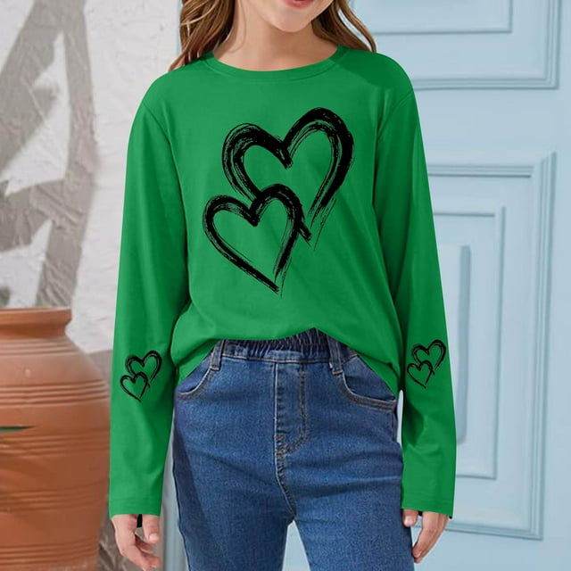 Blusas y camisas de manga larga con cuello redondo CUHK Top estampado de cuello redondo para primavera y verano Jersey informal Camisa básica de manga larga para niños y niñas Blusa de poliéster para