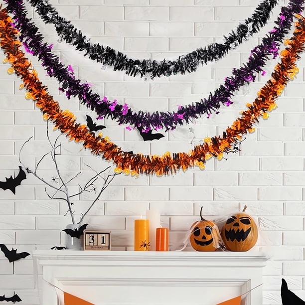 Xihbxyly Tiras Decorativas de Halloween, 2 M de Lana con Forma de Calavera de Calabaza, Murciélagos Colgantes Coloridos, Flores Colgantes, Material Duradero, Seguro para El Hogar o Fiestas, Acción de