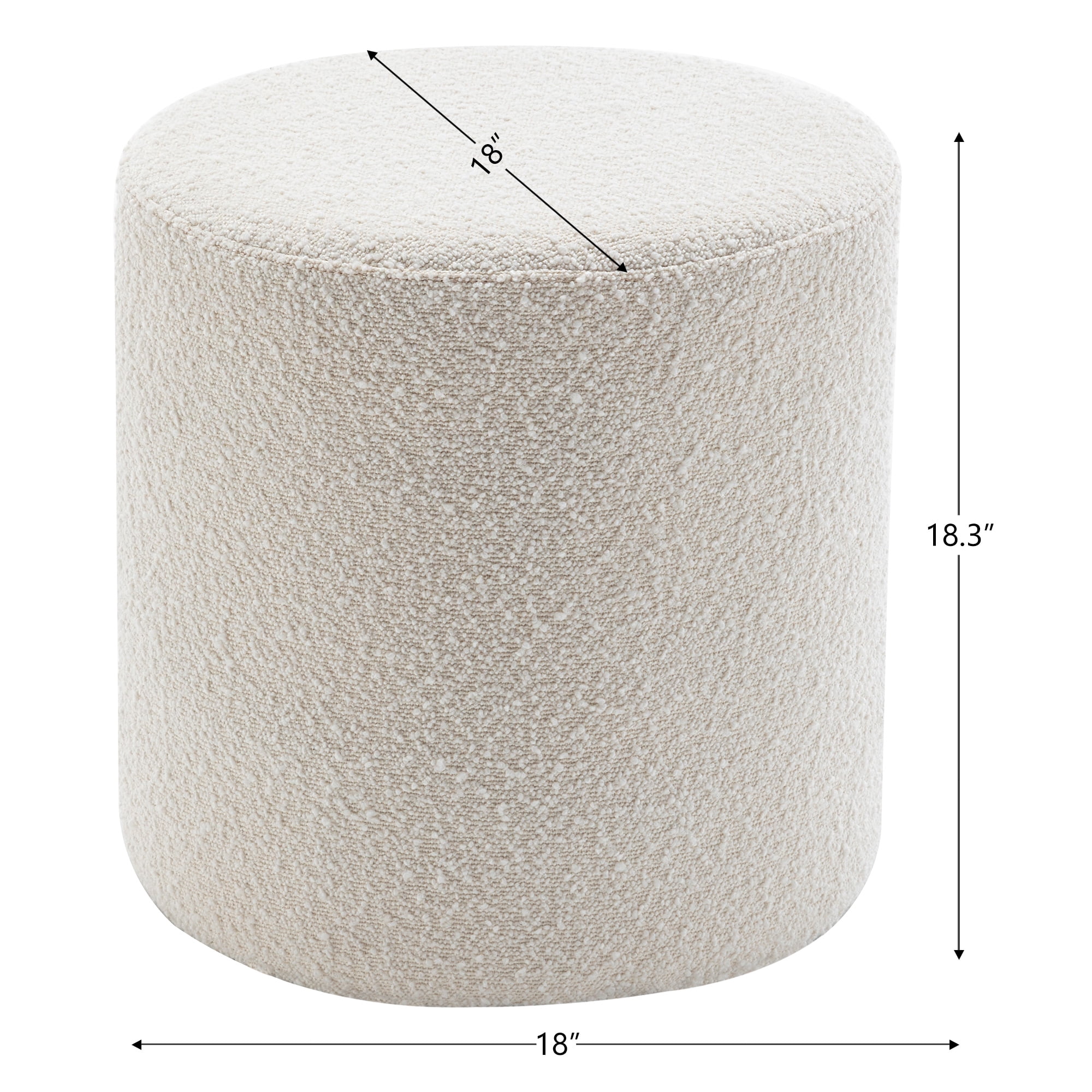 Modern Round Boucle Upholstered Ottoman with Soft Padded Seat, Multi-Functional Sofa Footrest, Side Table, Extra Seating for Living Room, Bedroom, Entryway 18" Dx 18" W x 18" H (Cream)