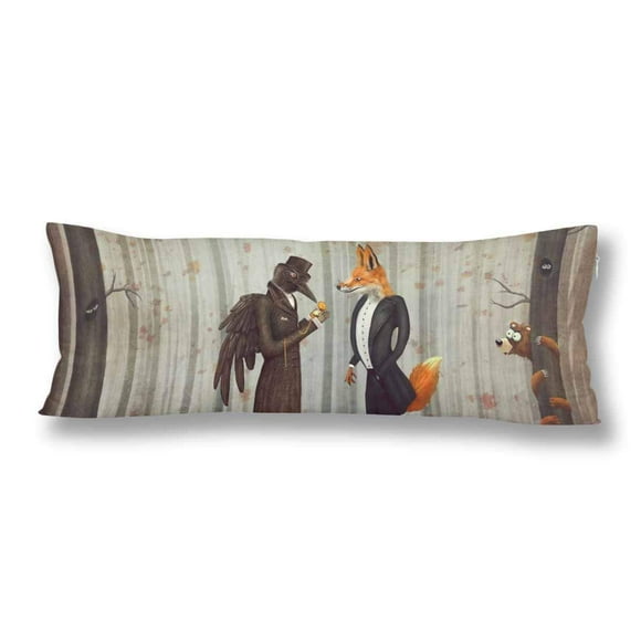 BSDHOME Raven and Fox Dark Forest Body Pillow Covers Pillowcase 20x60 inch Clever Animal Fox Body Pillow Case Protector