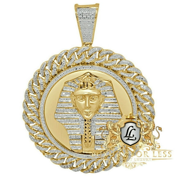 Genuine Diamond 0.60 Cwt. Egyptian Pharaoh King Tut Pendent 10K Gold Over Charm