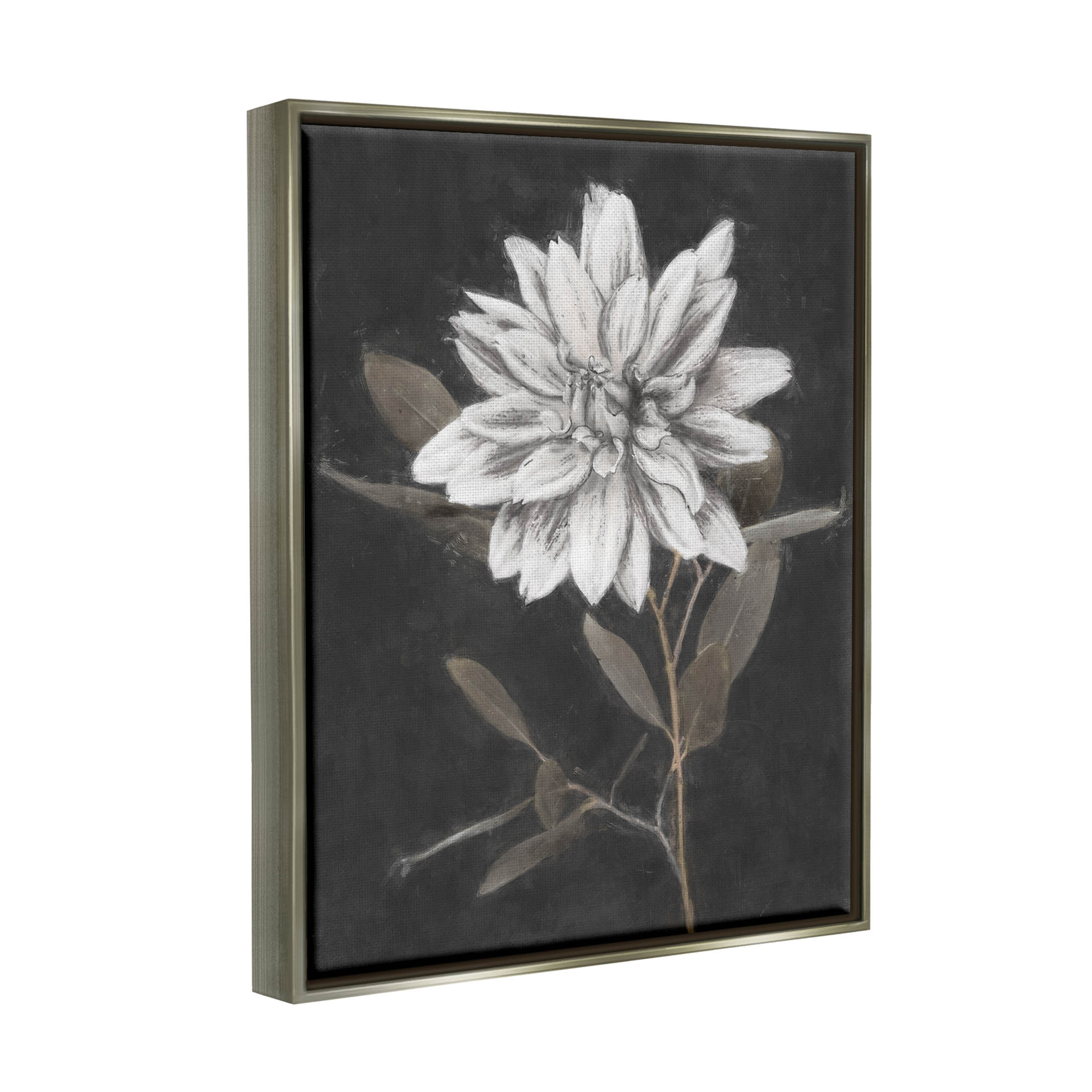 Stupell Industries Modern White Dahlia Blossom Sprout Painting Luster Gray Floating Framed Canvas Print Wall Art, Design by Nina Blue