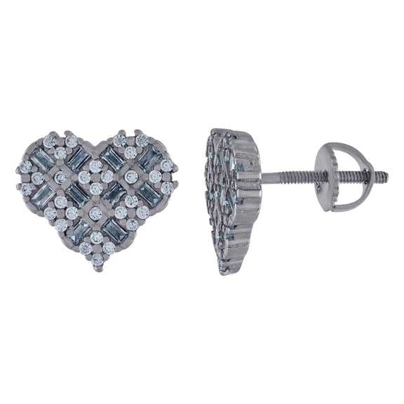 925 Sterling Silver Womens Baguette Cubic Zirconia Love Heart Stud Earrings 10.5x12.1mm Wide Stud Earring for Women