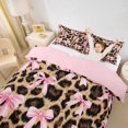 thumbnail image 3 of spefrowx Leopard Print Bow Twin Duvet Cover for Kids, Pink Brown Ribbon Twin Bedding, Pink Reversible, 2 Pieces, 1 Duvet Cover and 1 Pillowcase, 3 of 6