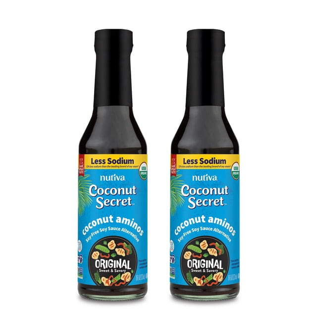 Coconut Secret Aminos de coco (2 paquetes) – 8 fl oz – Salsa de soja baja en sodio, baja glucémica, orgánica, vegana, sin OMG, sin gluten, Kosher –