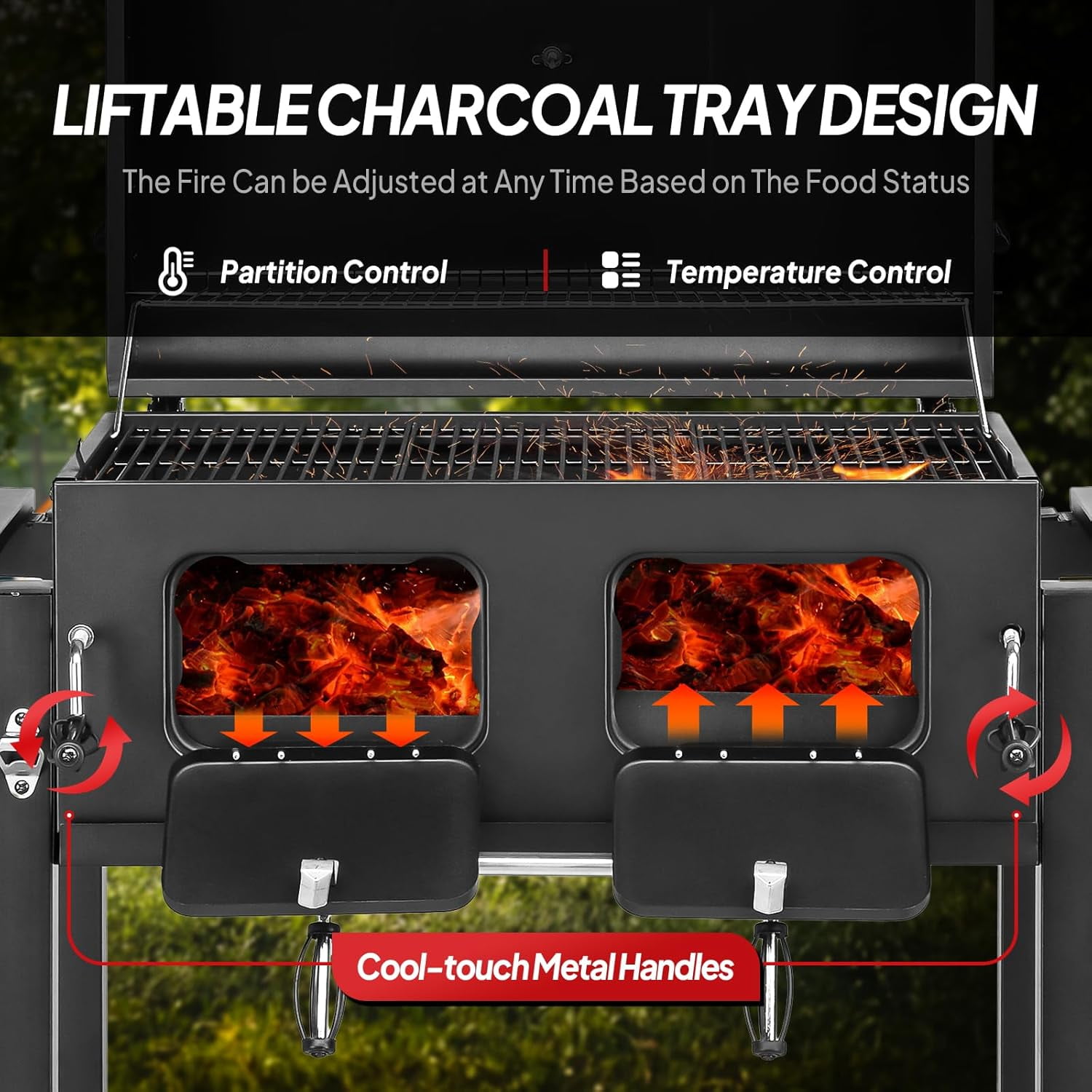 ROVSUN Charcoal Grill with Two Foldable Side Tables, Extra Large Cooking Area of 794 SQIN, Two Individual Lifting Charcoal Trays, Pull-out Ash Tray, Perfect BBQ Grill for Outdoor Picnic, Black