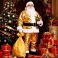 thumbnail image 3 of Men’s Santa Claus Costume Set – 12-Piece Christmas Suit with Gold Foil Print, Laser Patent Leather Jacket & Pants, Holiday Performance Outfit, 3 of 9