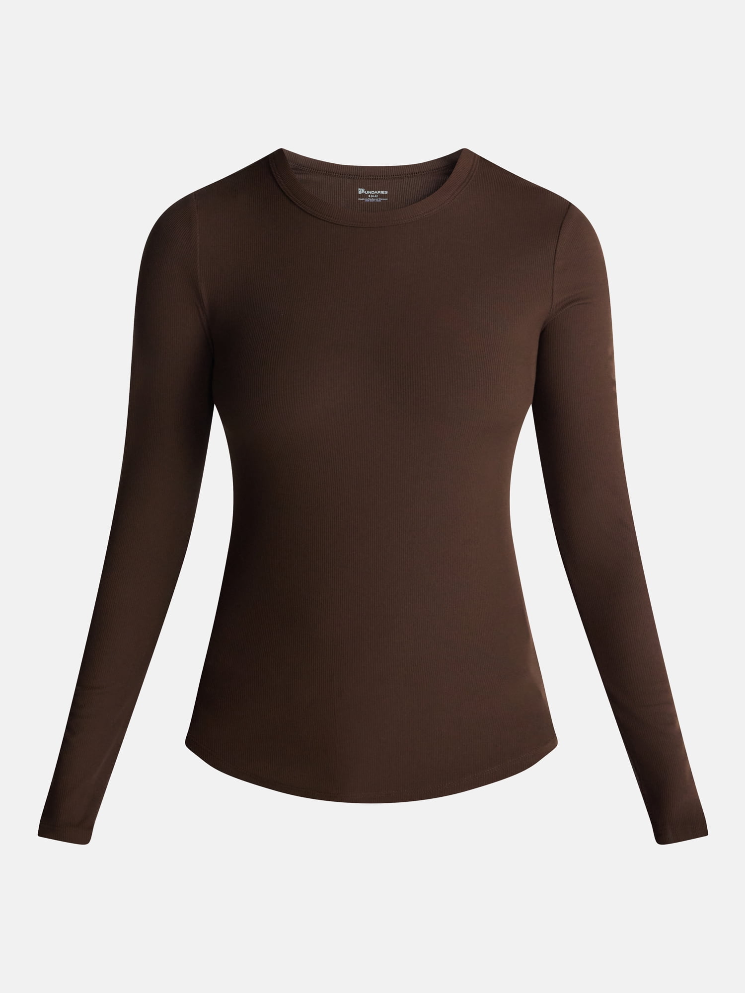 No Boundaries Ribbed Crewneck Tee with Long Sleeves, Women's and Women's Plus XXS-4X