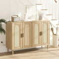 thumbnail image 6 of Rattan Sideboard Buffet Cabinet, Boho Accent Storage Cabinet, 4 Doors Console Table Coffee Bar with Power Outlet, Adjustable Shelves for Kitchen, Dining Room, Hallway, Living Room (Wood_1), 6 of 7