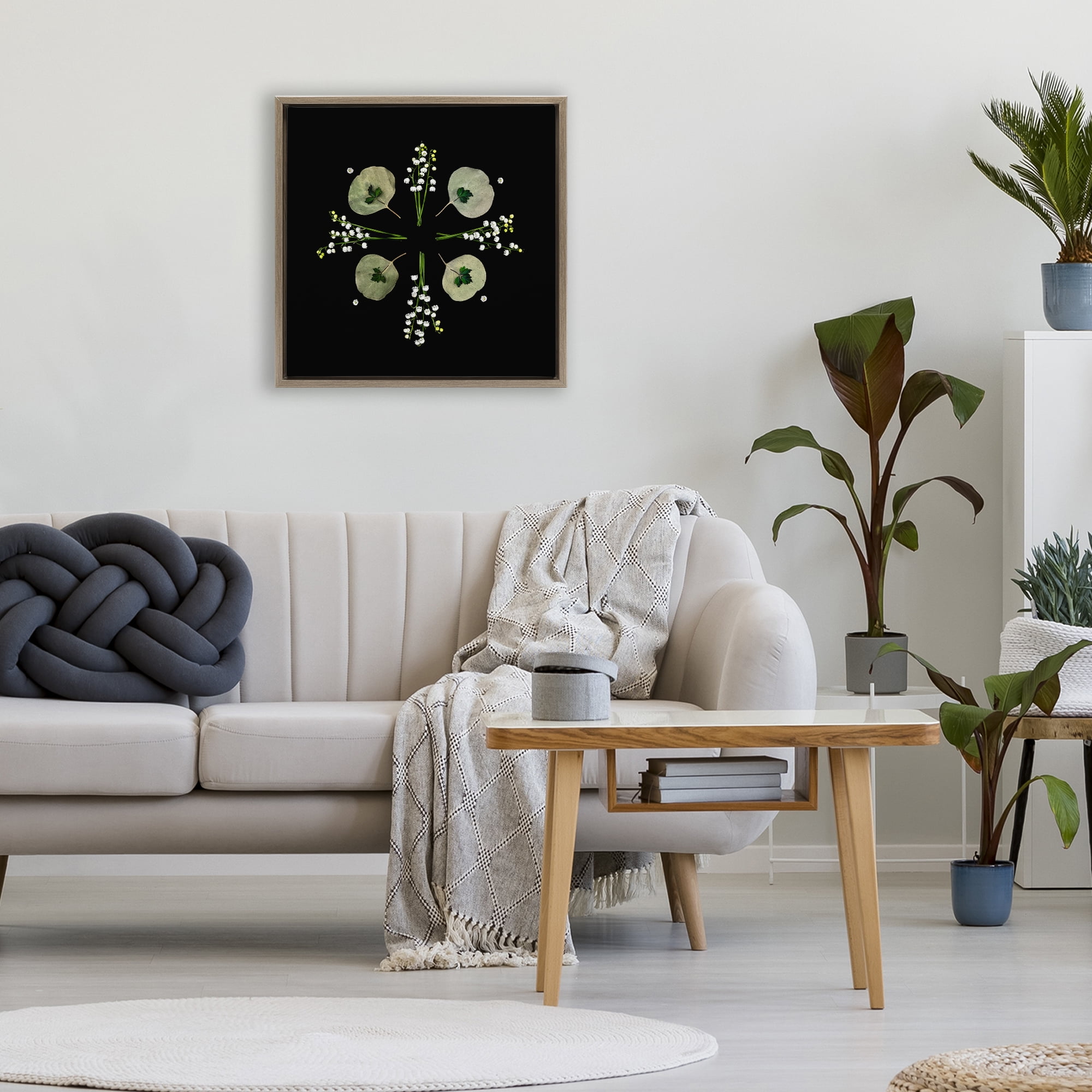 Stupell Industries Leaves & Wildflowers on Black Brown Framed Floater Canvas Wall Art, design by Beth Adoette