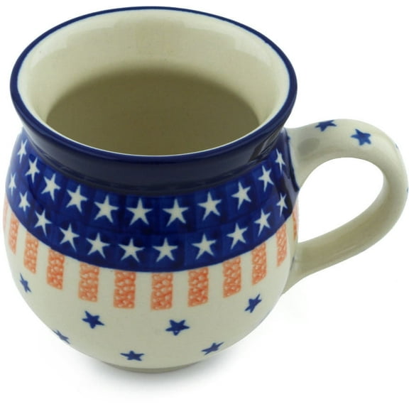 Polish Pottery Bubble Mug 12oz Polmedia Classic Americana Theme Hand Painted in Boleslawiec, Poland   Certificate of Authenticity