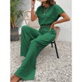 thumbnail image 3 of EASYBRA Womens Pants Suit Solid Color Casual Wear Organic Cotton Blend Two Piece Outfit Three Quarter Sleeve Long Pants S-XXL, 3 of 4