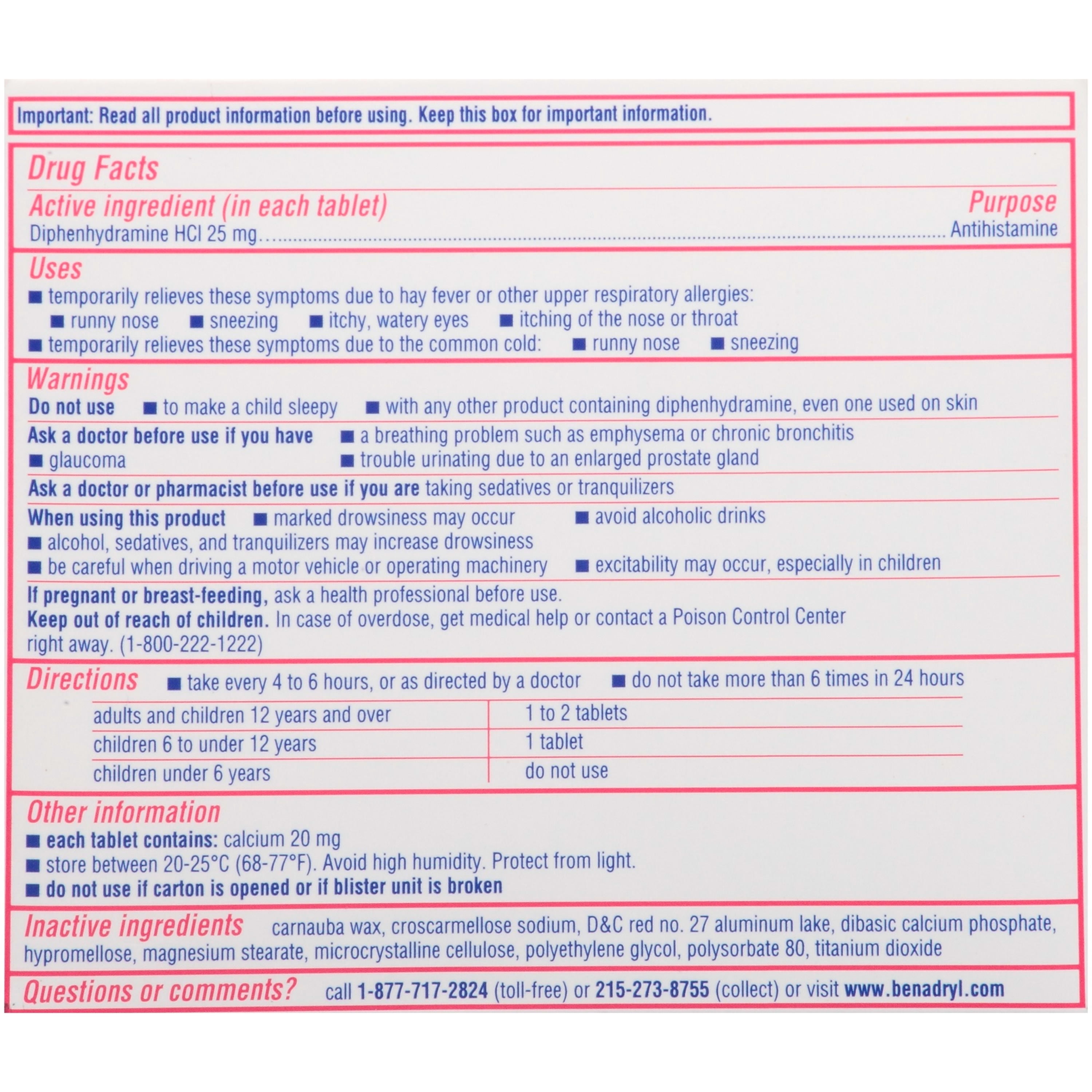Benadryl Allergy Relief, Ultratab Tablets 48 ea (Pack of 3)