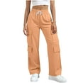 thumbnail image 3 of Kilaqueen Solid Color Womens Cargo Pants Casual Trendy Elastic Waisted Wide Leg Work Lounge Pants with Pockets Drawstring Baggy Hiking Pants, 3 of 9