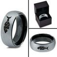 thumbnail image 4 of Tungsten Fish Shape Typography Band Ring 8mm Men Women Comfort Fit Black Dome Brushed Gray Polished, 4 of 4