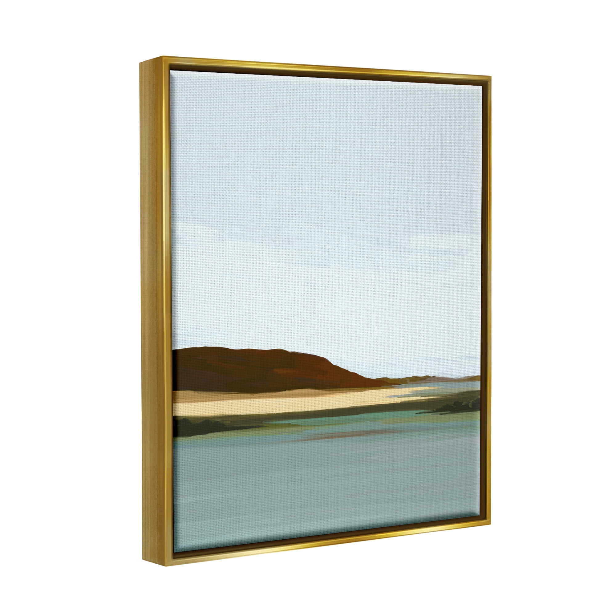 Stupell Industries Abstract Mountain Lake Abstract Painting Gold Floater Framed Art Print Wall Art, 17 x 21