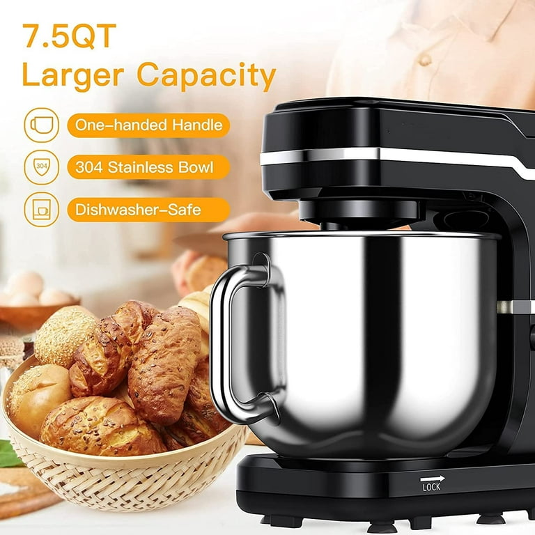 Stand Mixer 660W 10-Speed 7.5 Qt Tilt-Head Food Mixers, Kitchen Electric  Mixer with Stainless Steel Bowl,Dough Hook,Whisk, Beater, Splash Guard,  Black, Large